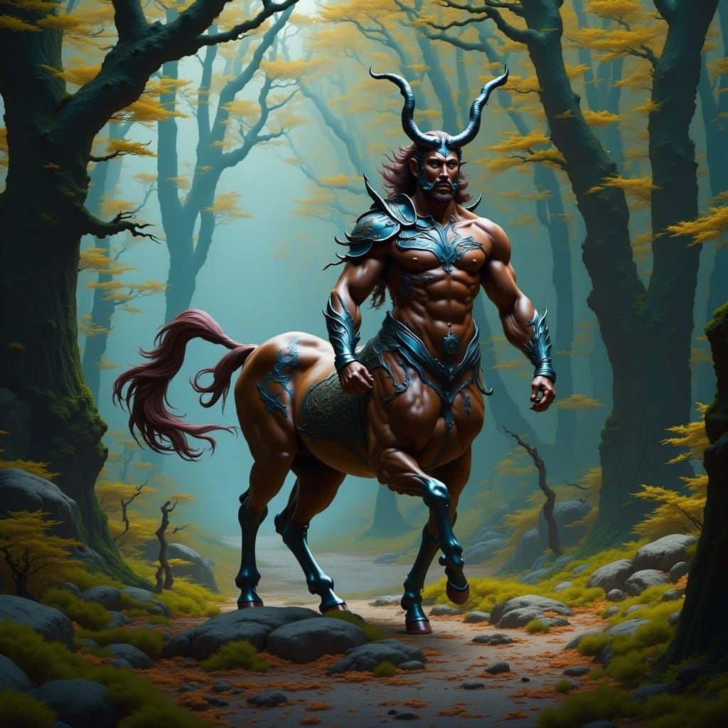 Fantastical Centaur in Enchanted Forest Landscape