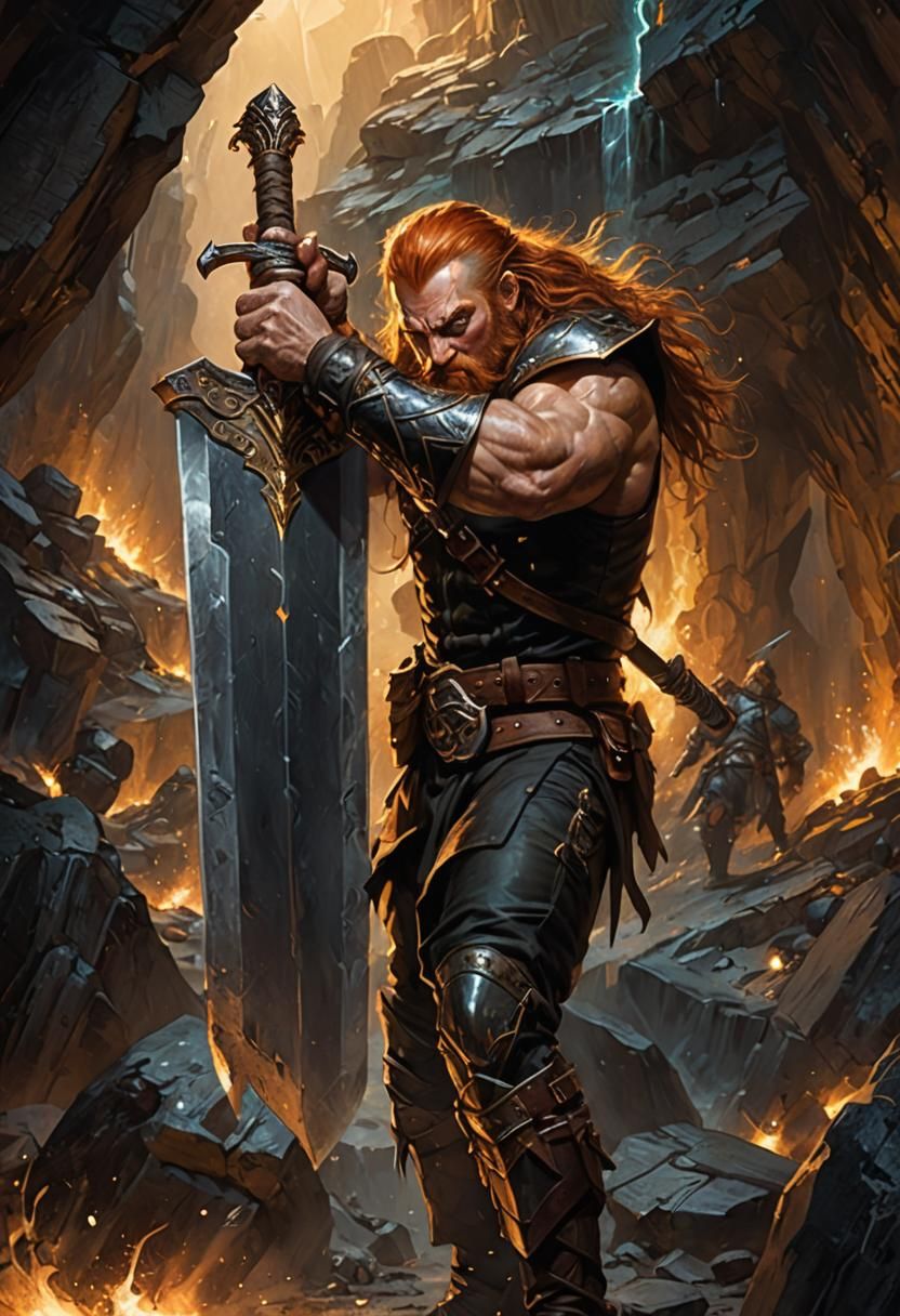 Muscular Dwarf Warrior in a Glowing Cavern