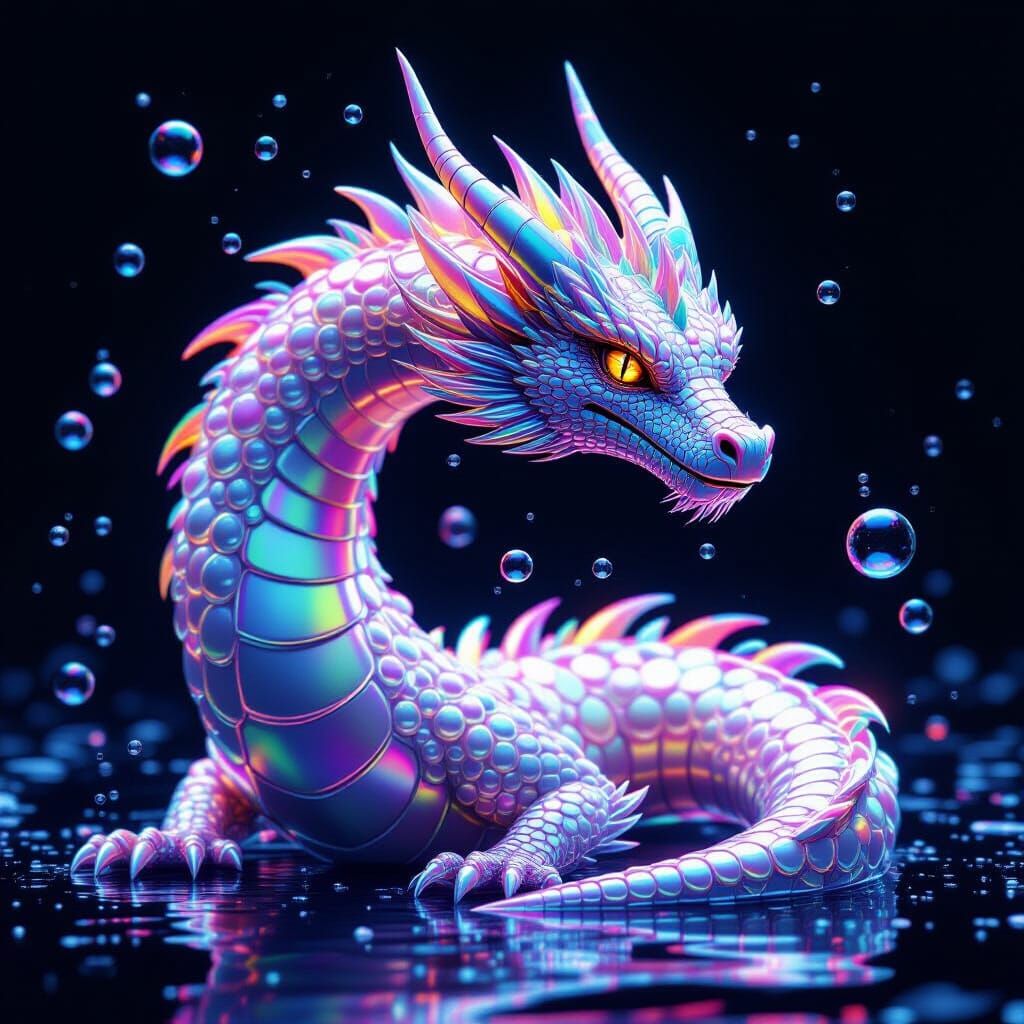 Rainbow Bubble Dragon: Photorealistic Cinematic Rendering