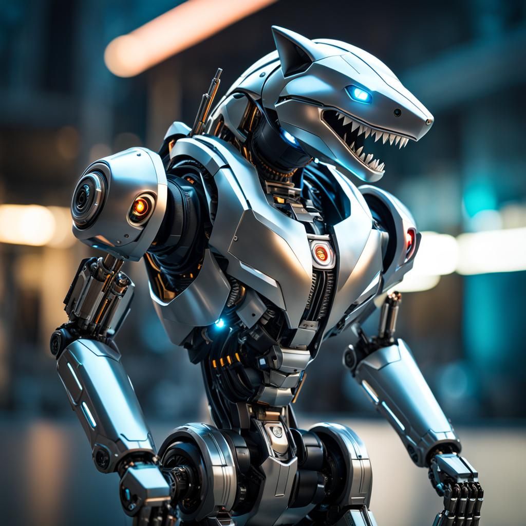 Cybernetic Shark-Bear Robot in Cyberpunk Style