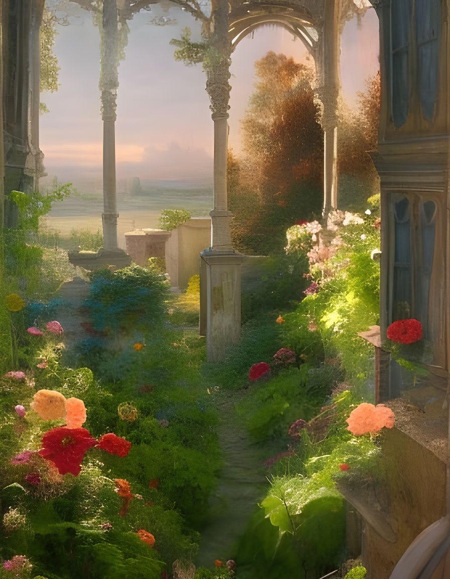 Street View of Floral Garden in Trompe-l'oeil Style