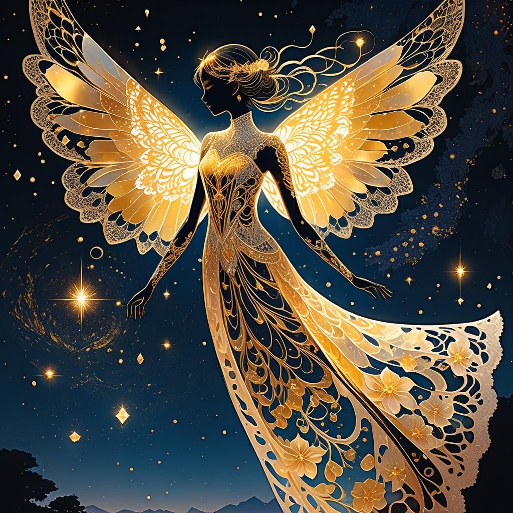 Celestial Being Floats in Digital Anime Painting