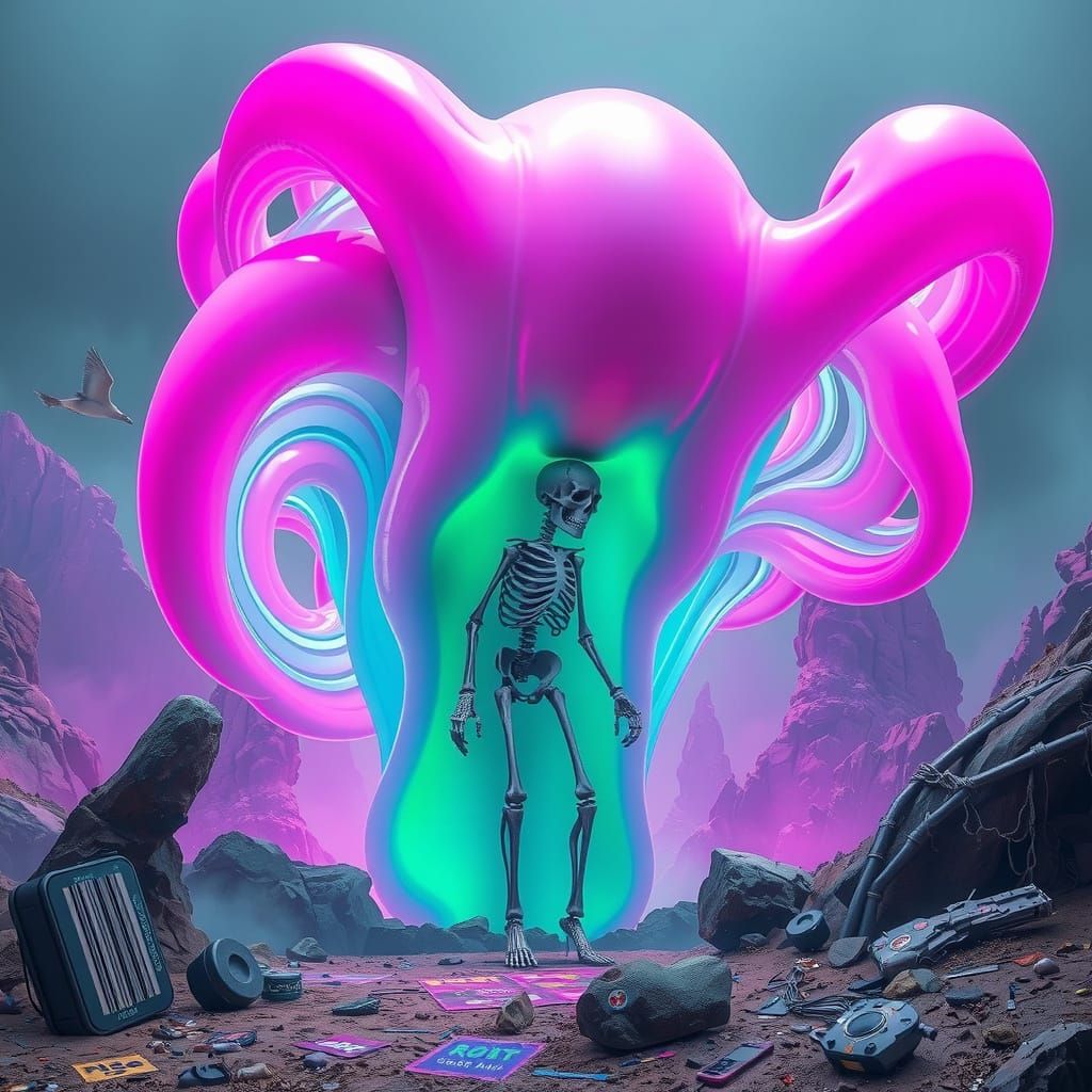 Surreal Slime Creature in Futuristic Landscape