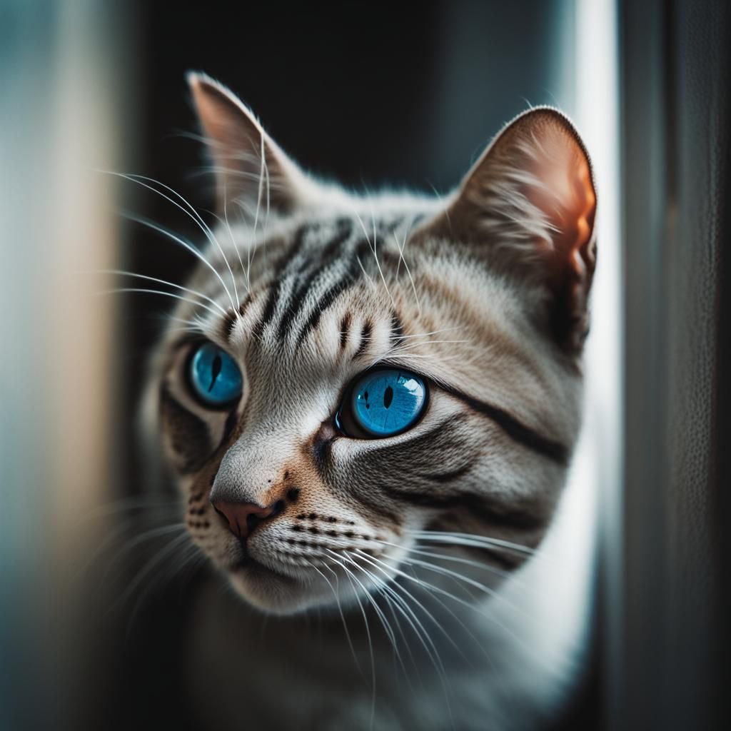 Blue-Eyed Cat Portrait in Style of Jeffries