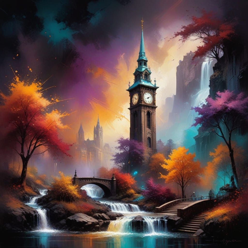 Grunge Clock Tower Masterpiece in Autumn