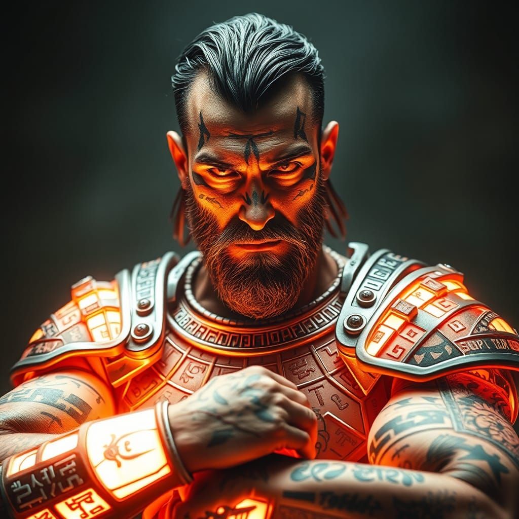 Illuminated Man in Runed Armor