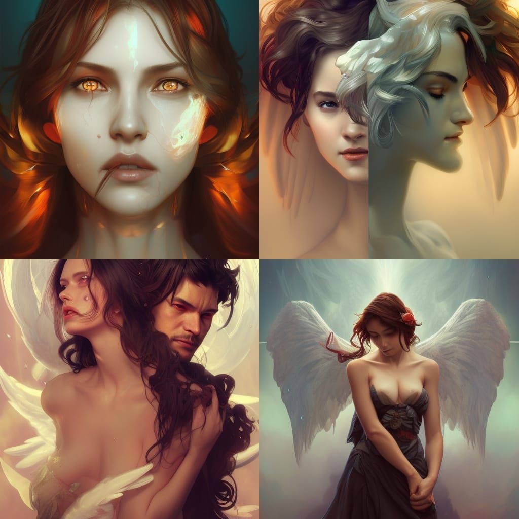 Angelic Devil Lovers: Hyperdetailed Concept Art Portrait