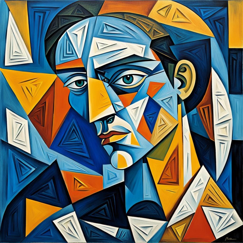 Cubist Portrait of Painter with Overlapping Shapes
