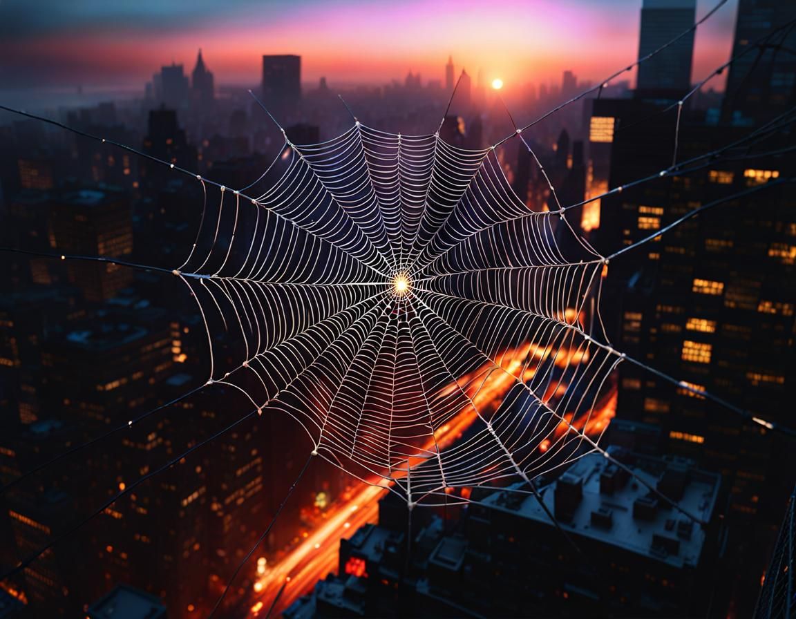 Glowing Spiderweb with Neon Spider: Digital Art