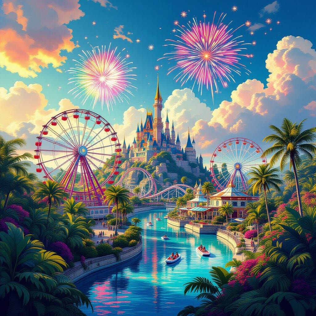 Tropical Amusement Park in Psychedelic Fantasy Style