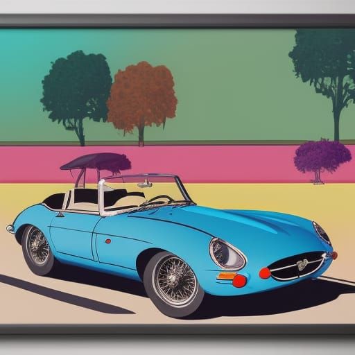 Rainbow Jaguar E-Type in Pop Art Style