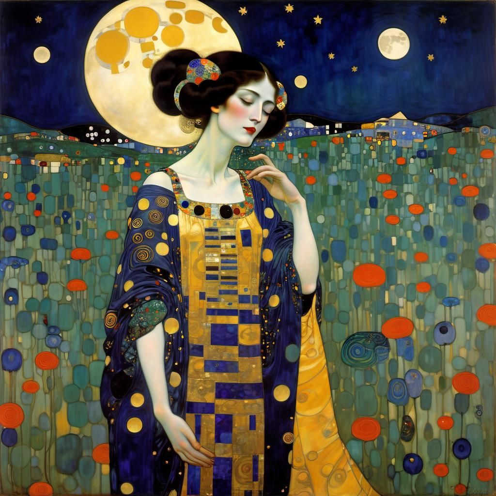 Lady Moon in Gustav Klimt Style