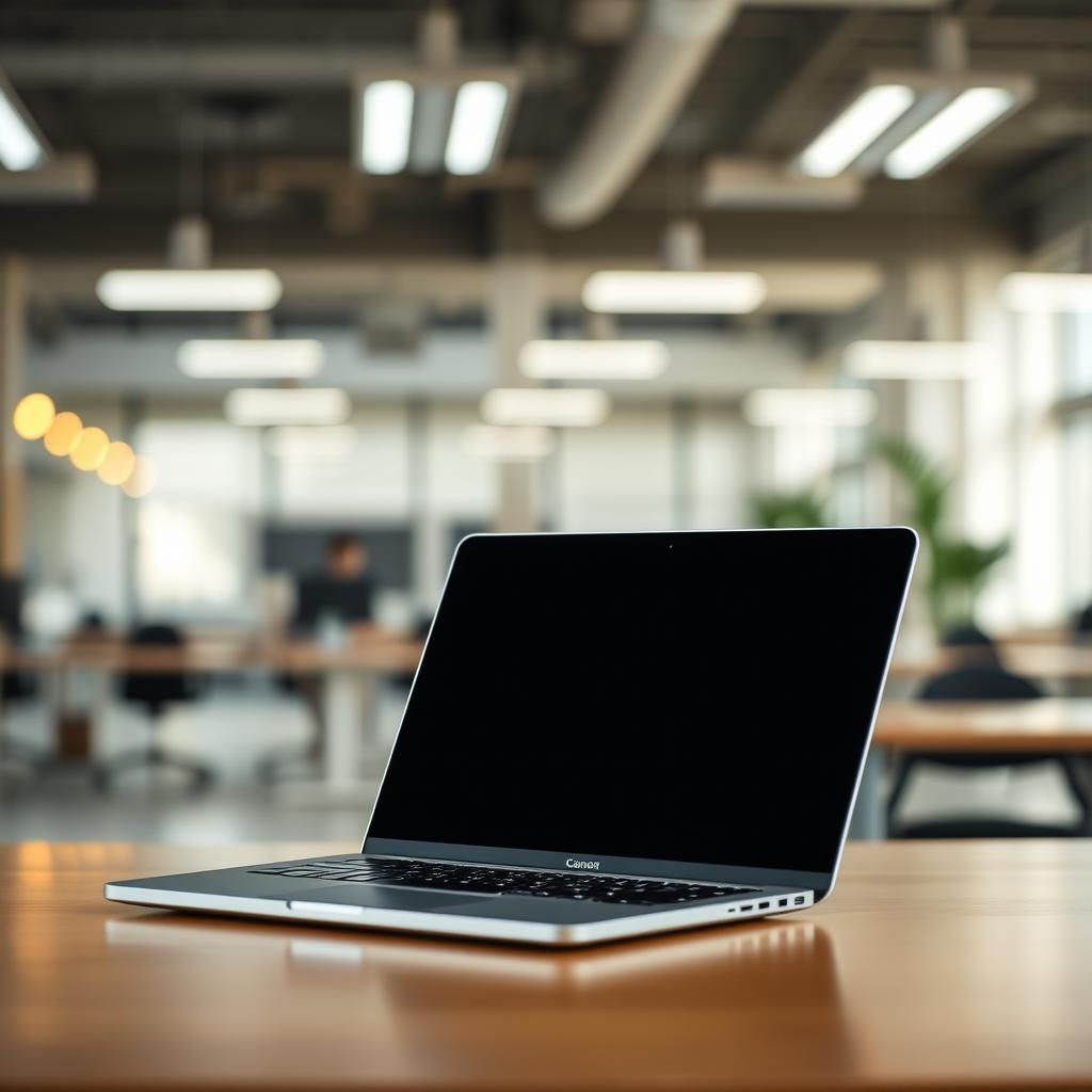 Laptop in Empty Office with Natural Lighting