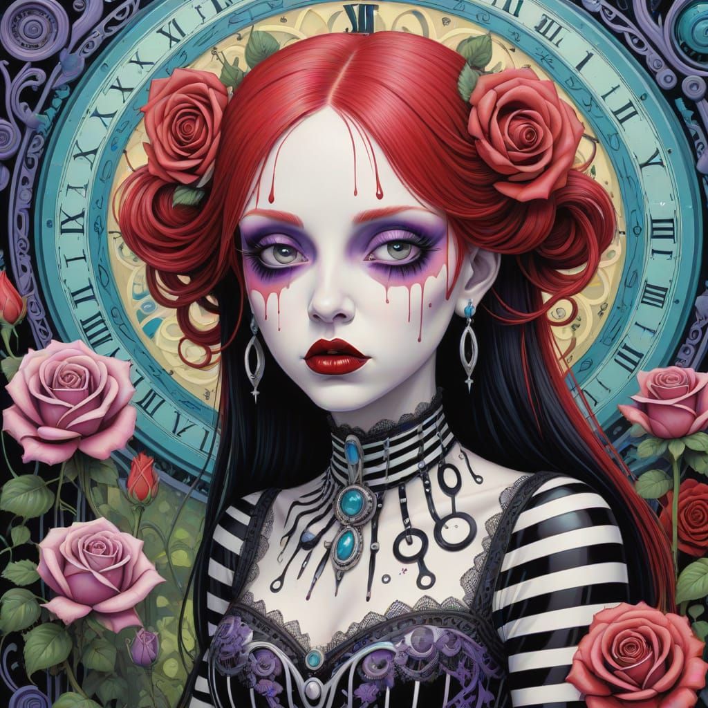 Ethereal Woman in Psychedelic Garden, Graffiti Art