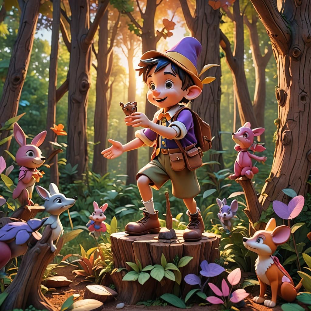 Whimsical 3D Anime: Pinocchio and Forest Friends