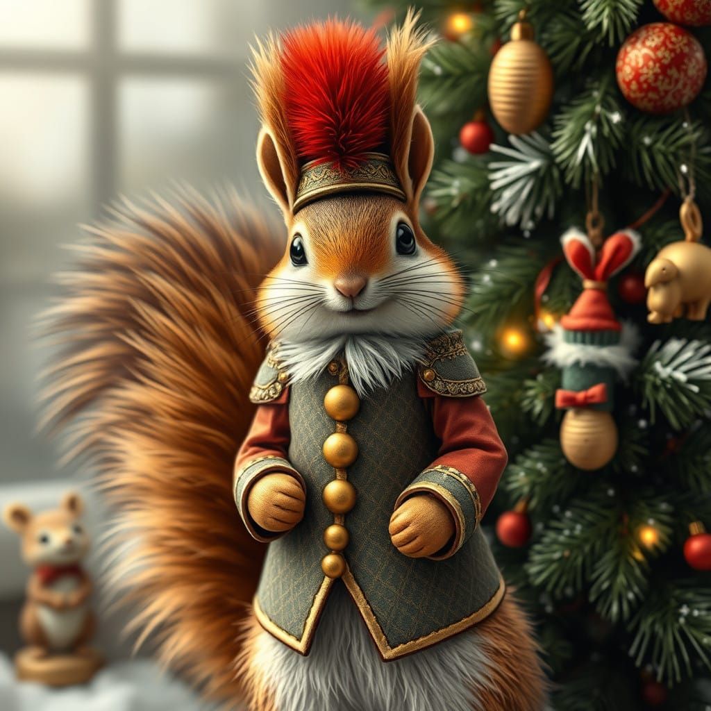 Victorian-Style Squirrel Family Celebrates Christmas with Wh...