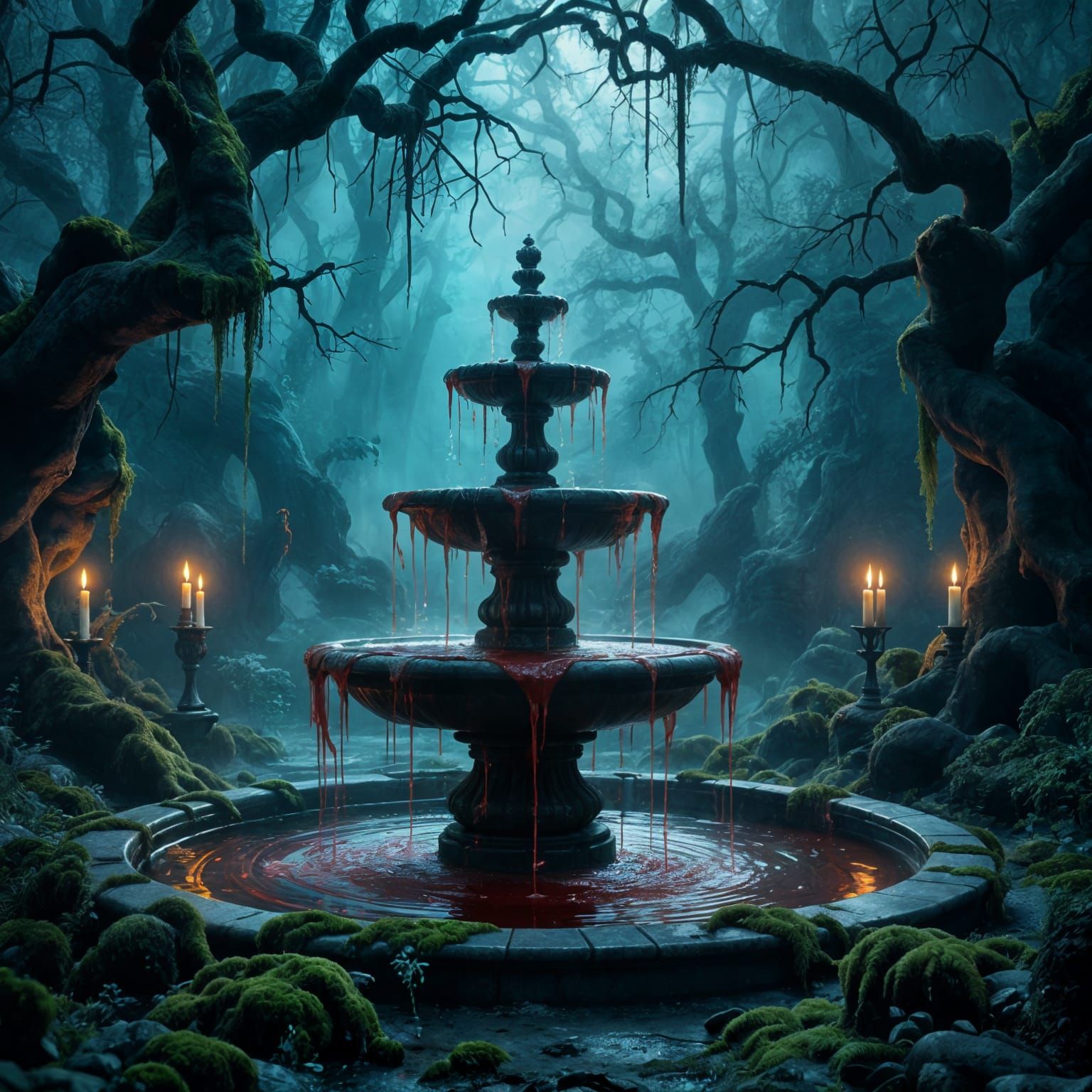Gothic Horror: Fountain Weeping Blood-Red Tears