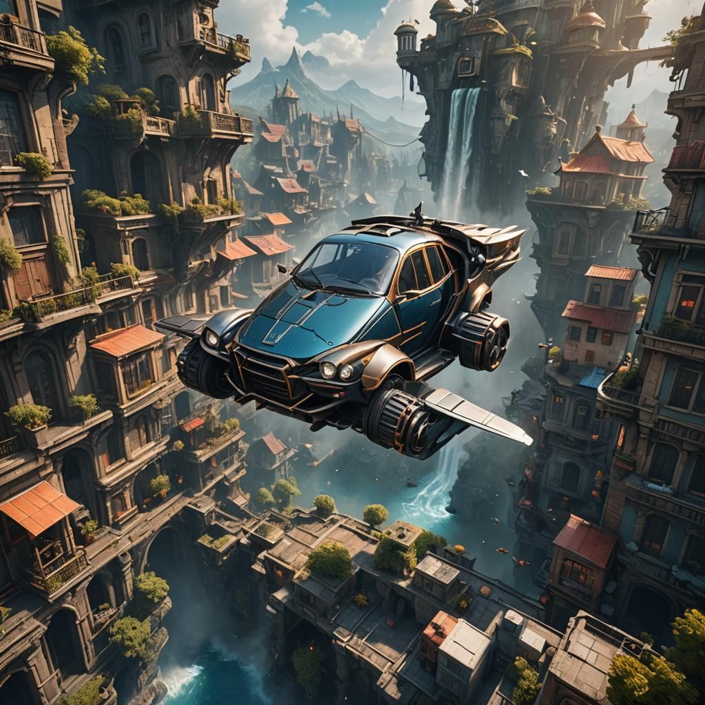 Fantastical Flying Car Concept Art in 8k