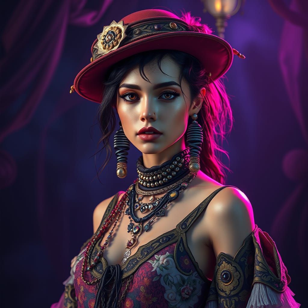 Hyperrealistic Bohemian Icon in Mystical Dark Fantasy