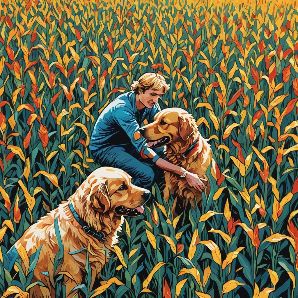 Pop Art: Man and Dog in Cornfield