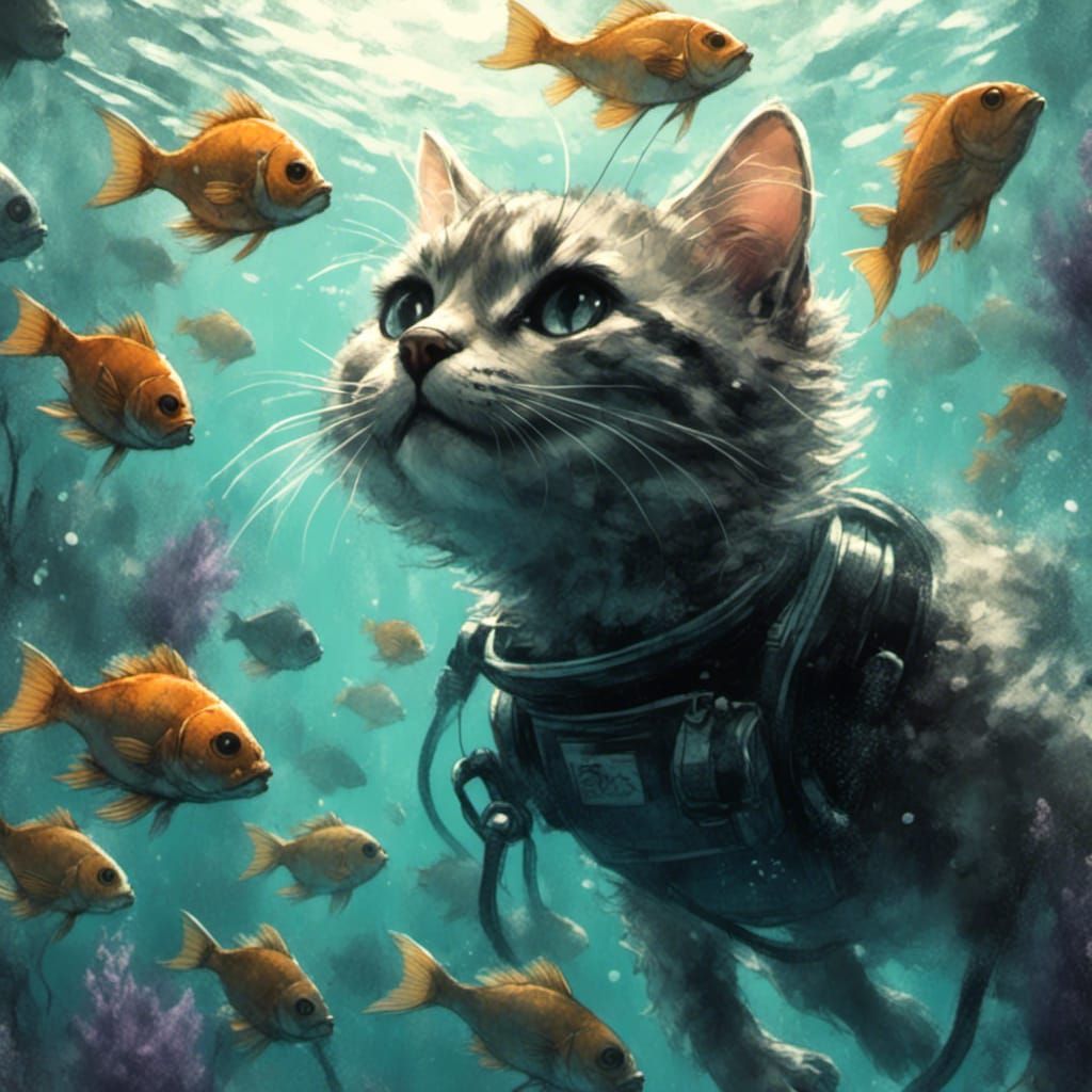 Scuba Diving Kitty Concept Art in 3D