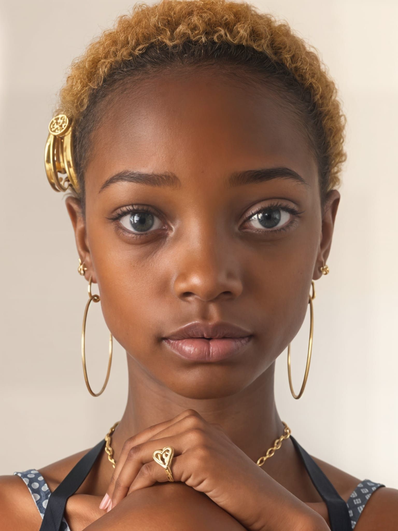 Nigerian Girl in Garden with Golden Jewelry