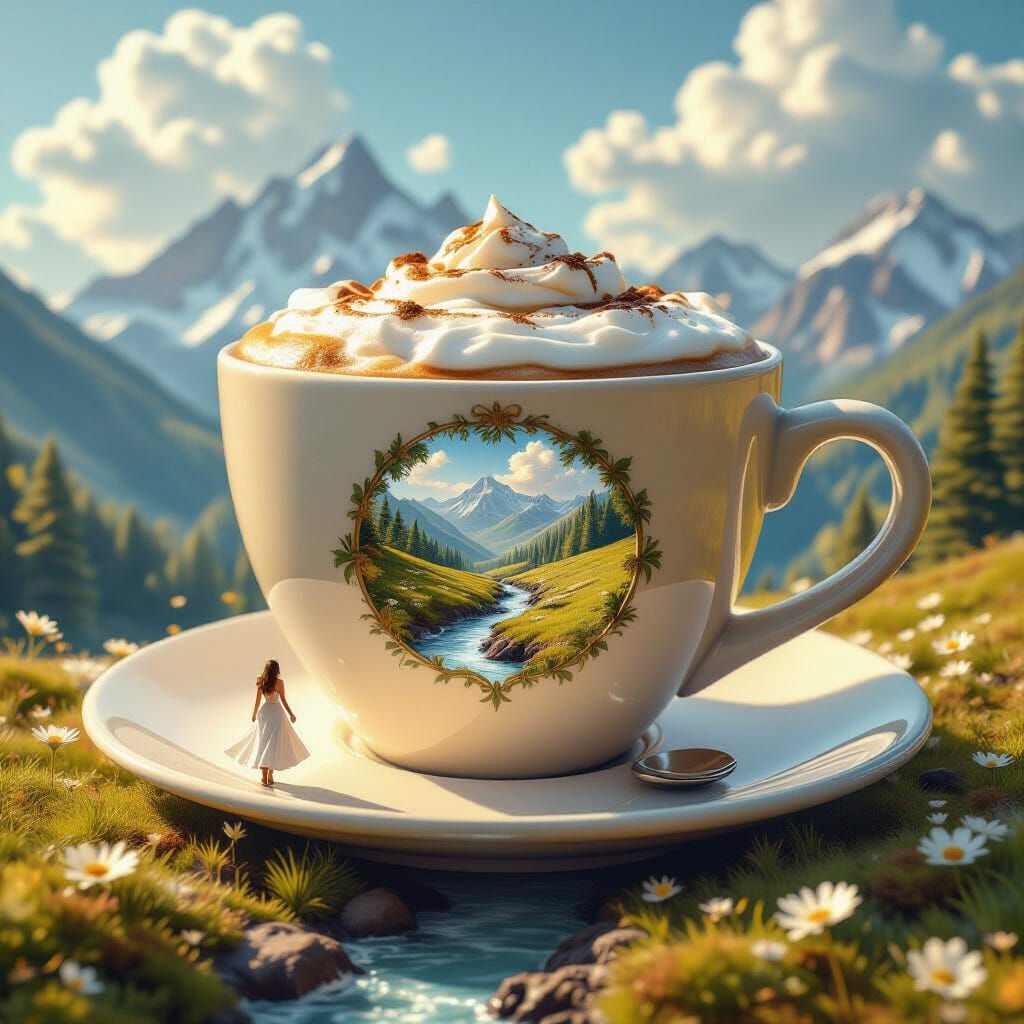 Cappuccino Spring Landscape with Chocolate Moss Flowers