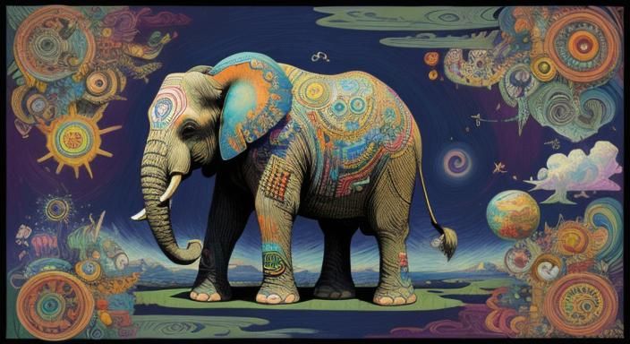 Hypermaximalist Elephant Collage in Doodle Art Style