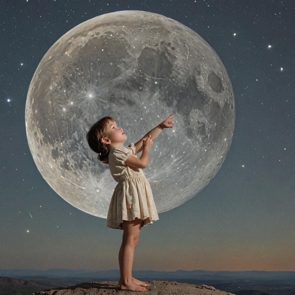 Child Stargazer on the Moon, Pictorialist Style