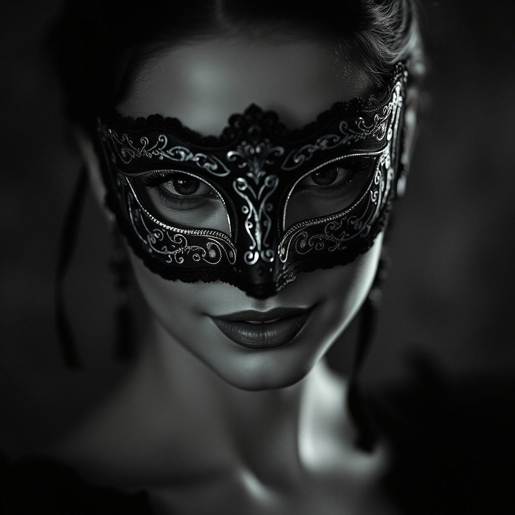 Elegant Woman in Mask, Noir Film Still