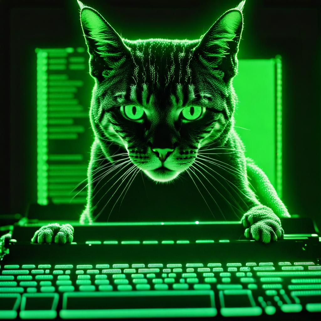 Cat in Cyberpunk Matrix Hologram