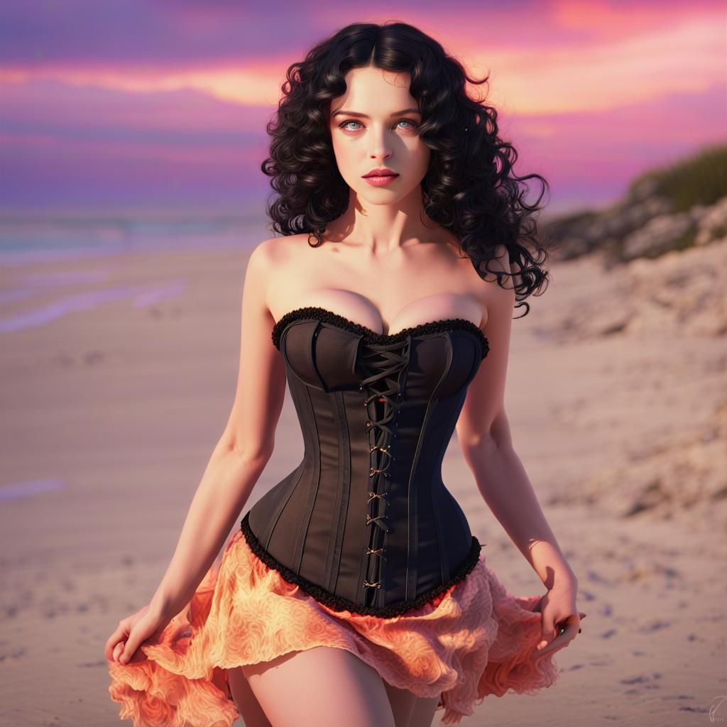 Summer Witch on Beach at Sunset: Fantasy Art