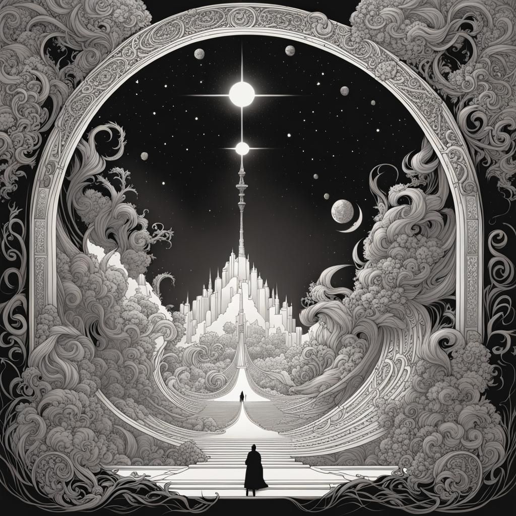 Calligraphic Characters Await Archon in Wobbling Multiverse