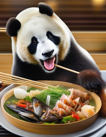 Happy Panda Eating Lunch