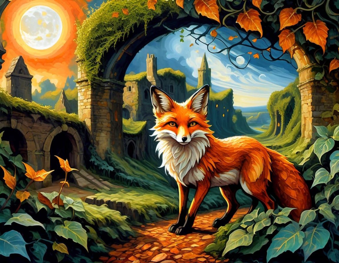 Arcane Fox Exploring Verdant Ancient Ruins