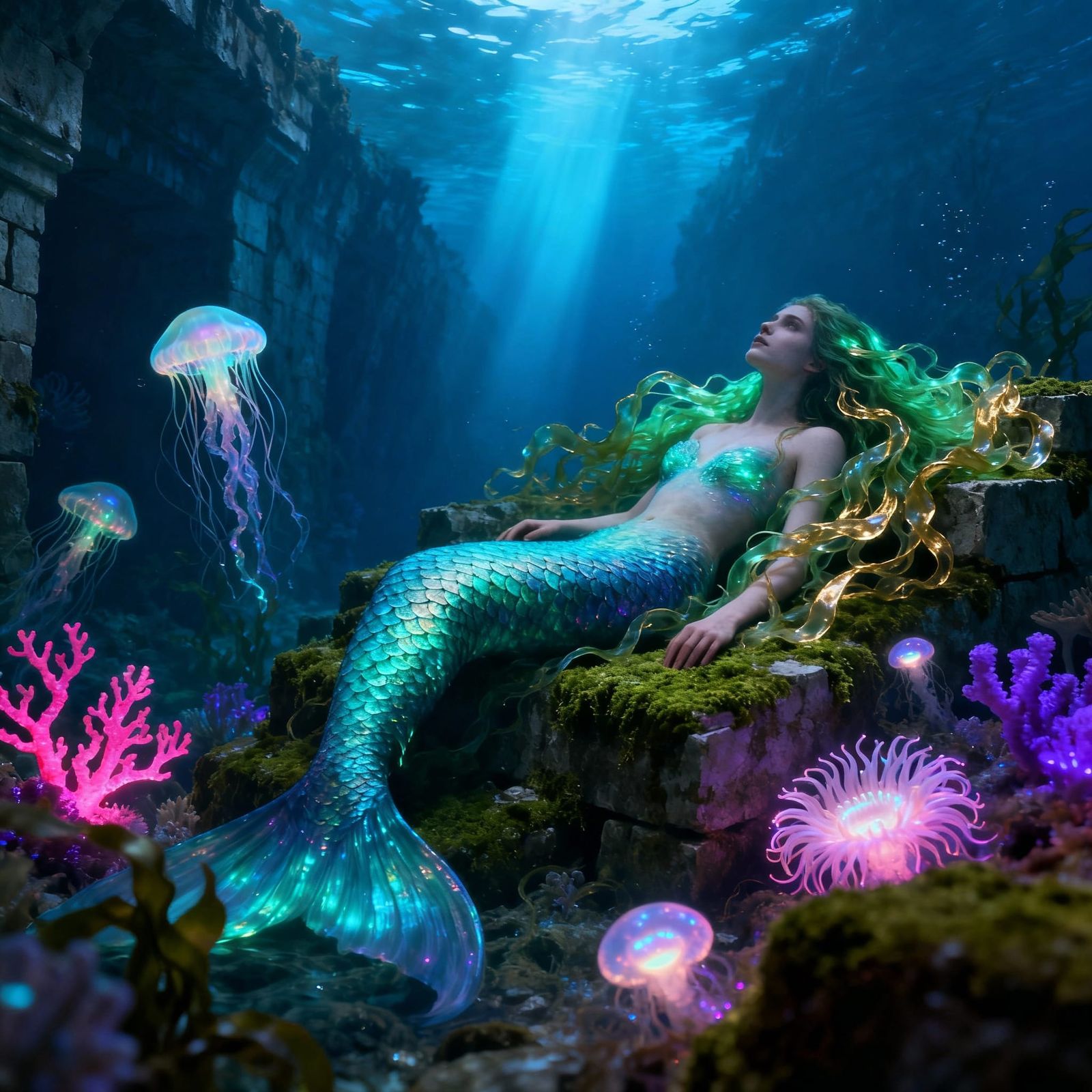 Ethereal Mermaid on Ocean Ruin Concept Art