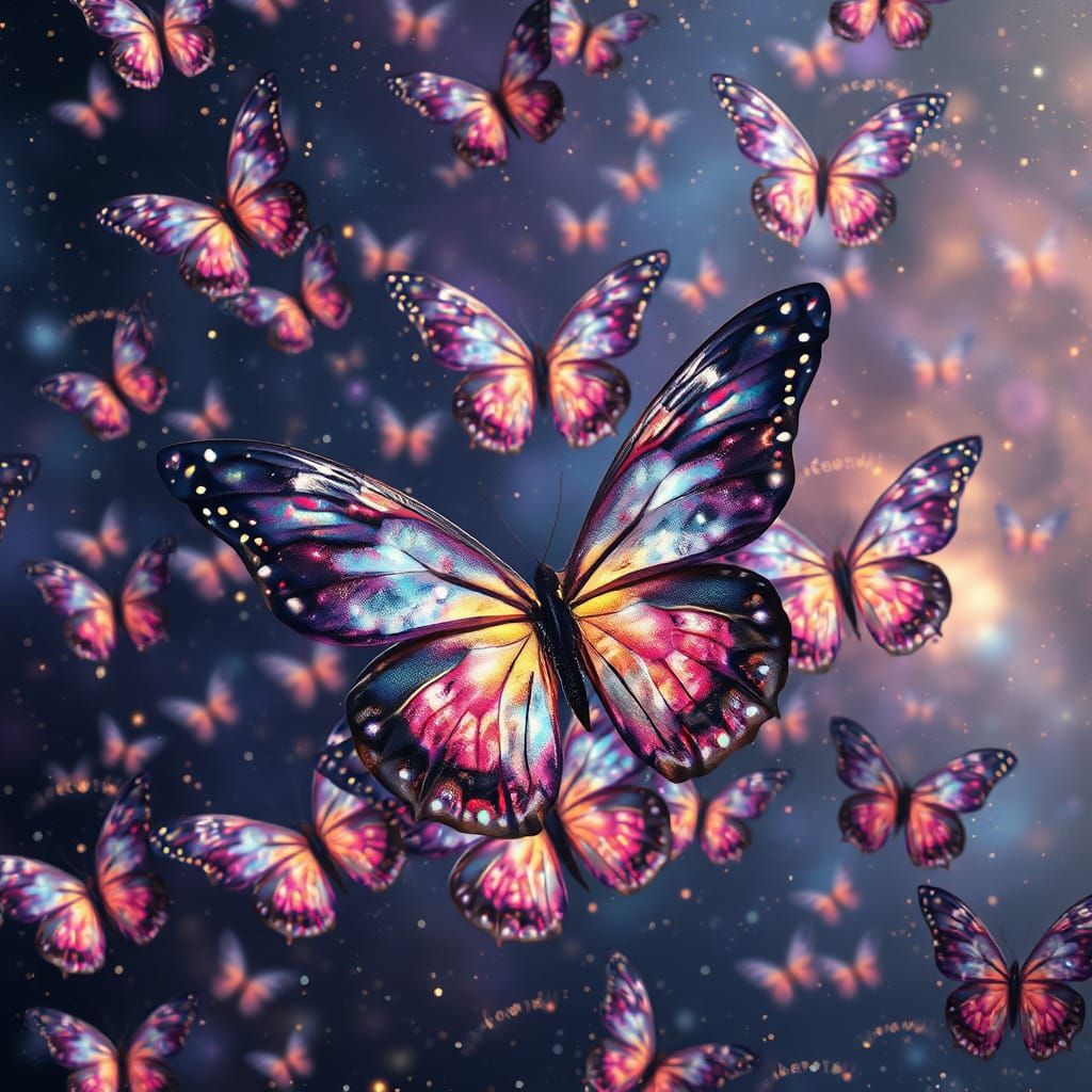 Iridescent Galaxy Butterflies with Cosmic Wing Patterns