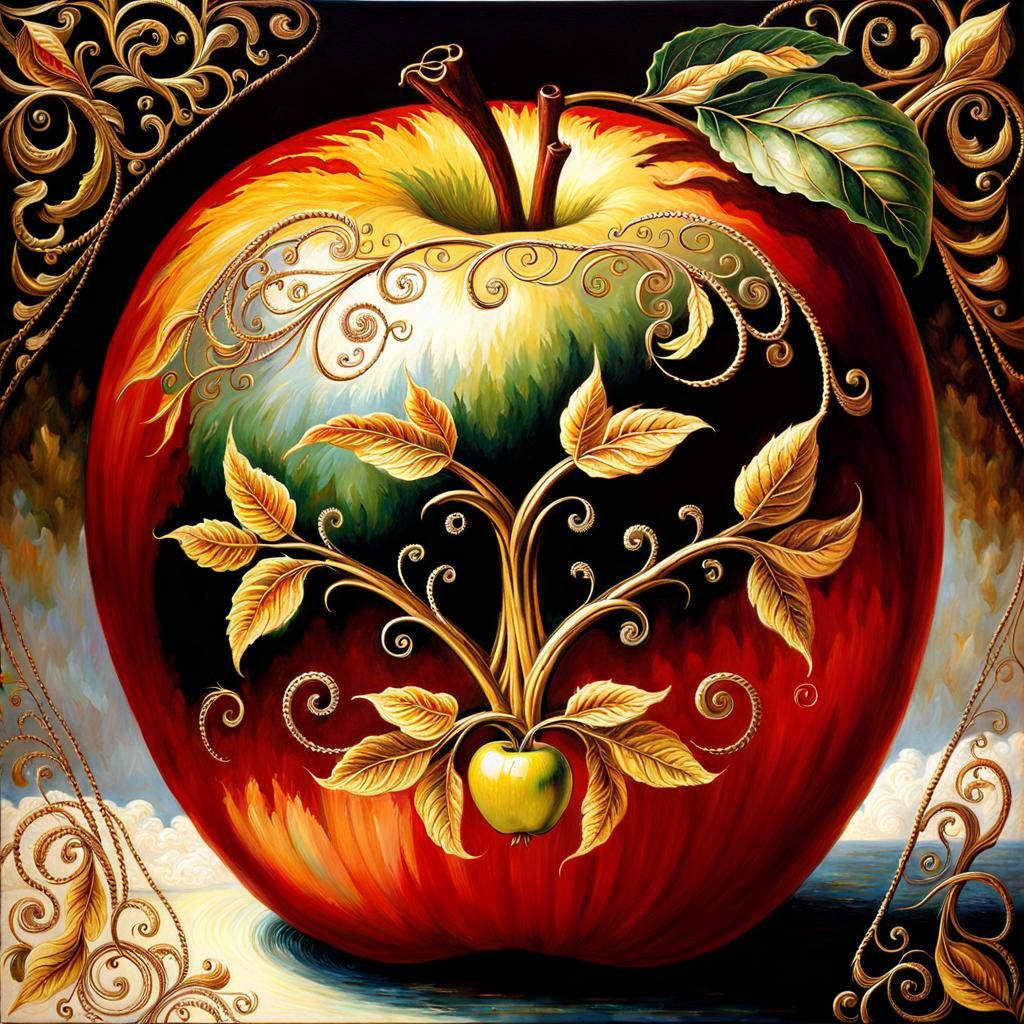 Golden Filigree Apple Casting a Spell, Oil Painting