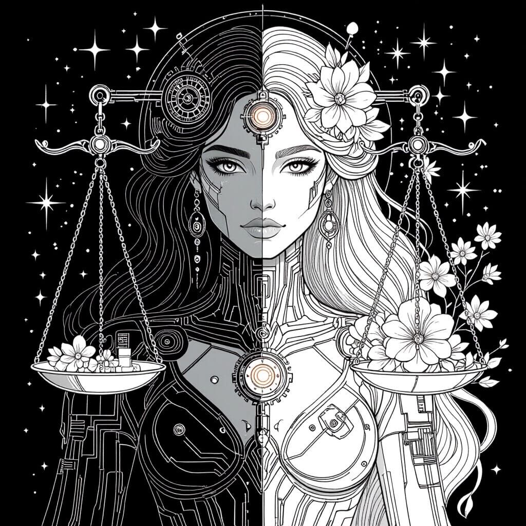 Cybernetic Woman and Nature Goddess Coloring Page