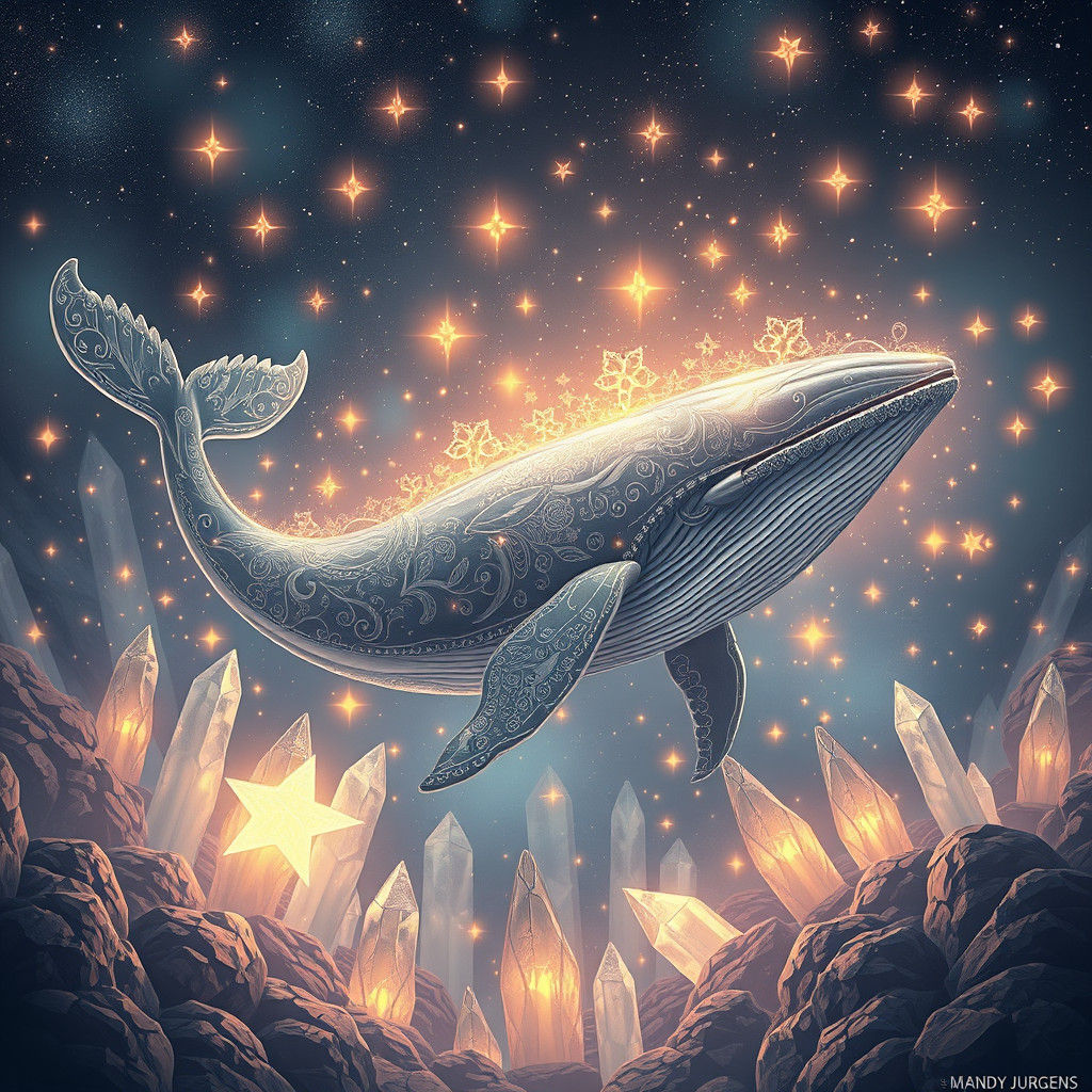 Whale in Ethereal Sci-Fi Crystal Galaxy