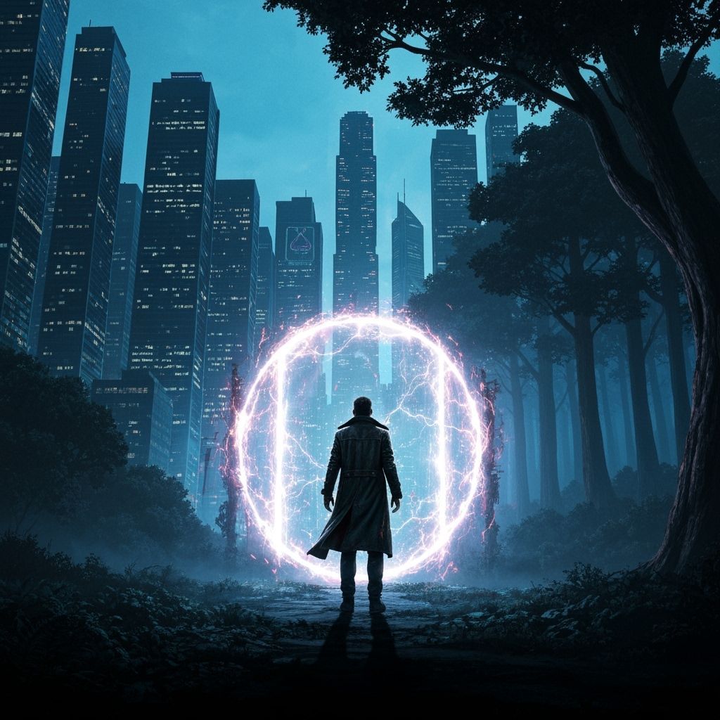 Cyberpunk Portal Between Worlds: Cinematic Illustration