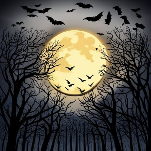 Gloomy Forest with Screaming Trees and Bats