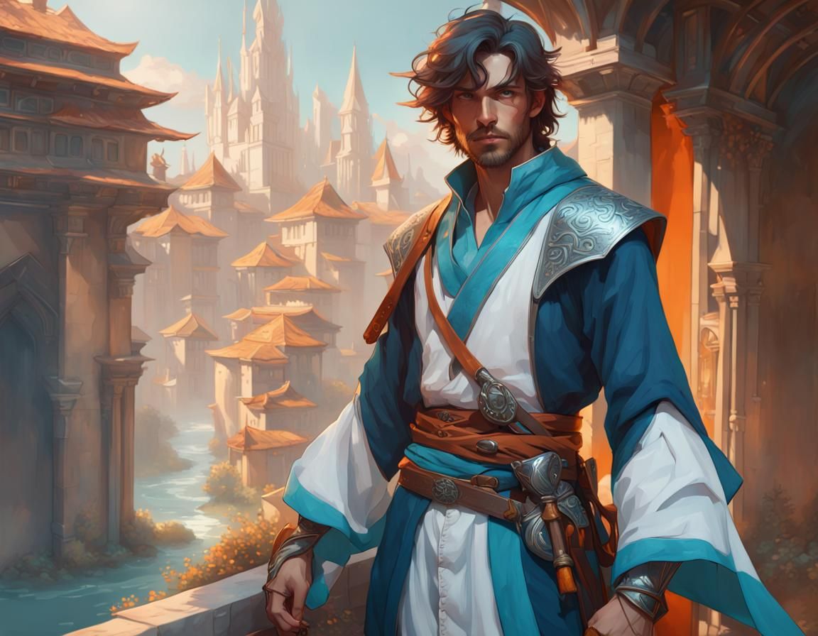 Fantasy Swordsman Mage Portrait in Hyperdetailed Style