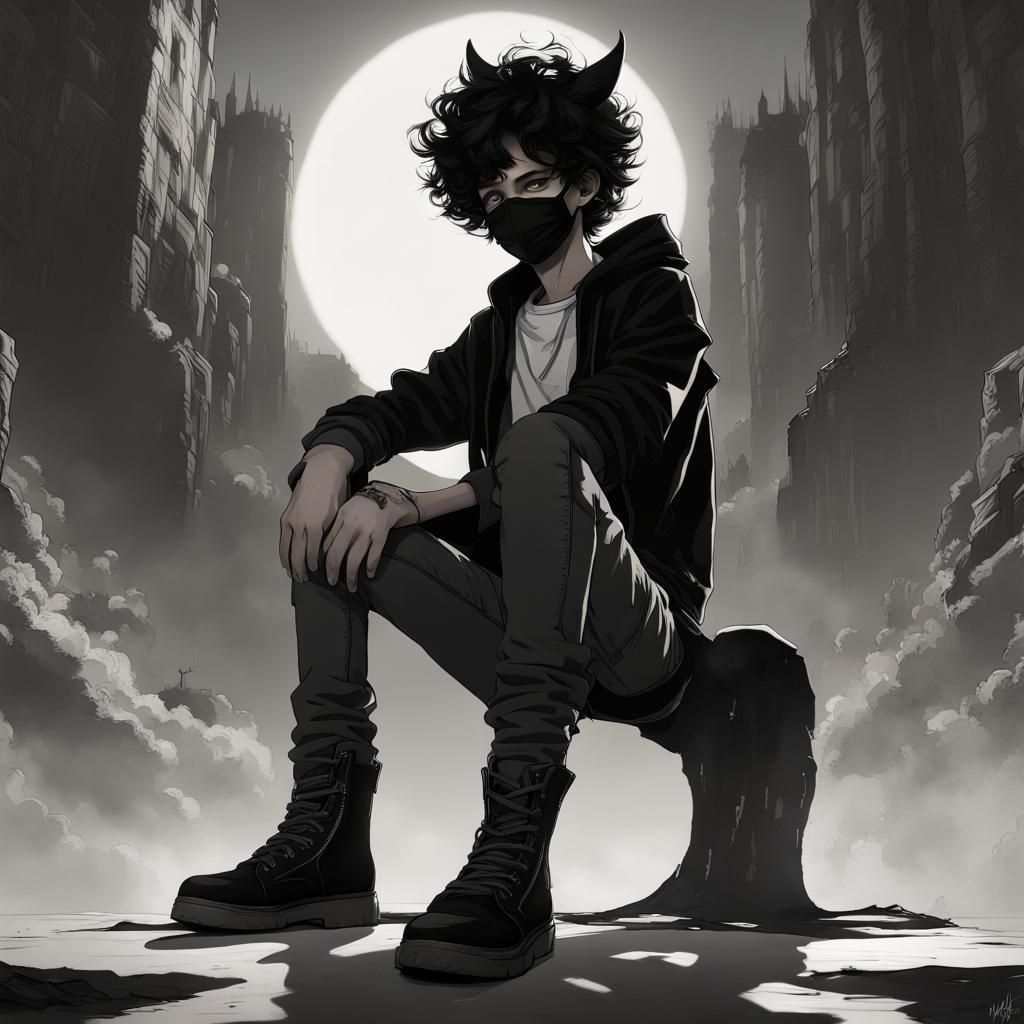 Monochrome Silhouette of Teen with Animalistic Features