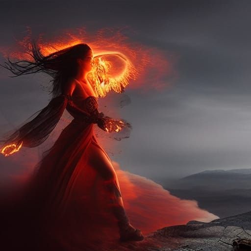 Woman Ablaze: Dramatic Digital Matte Painting