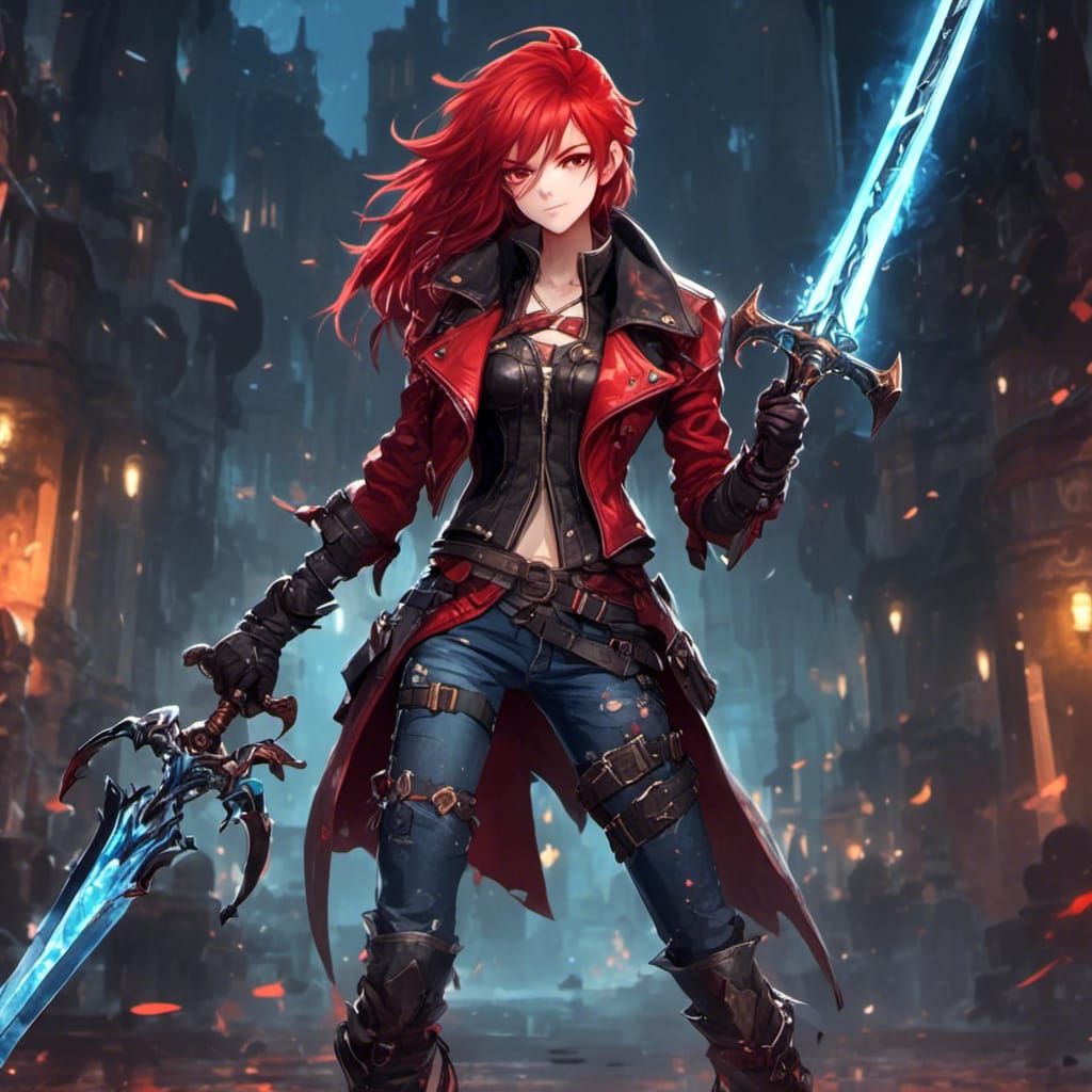 Anime RPG Warrior with Glowing Sword