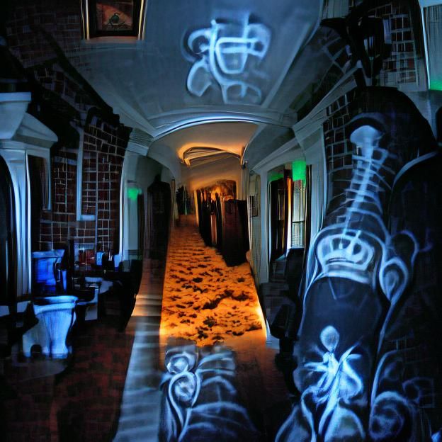 Spooky Mansion Hallway Illuminated by Flashlight