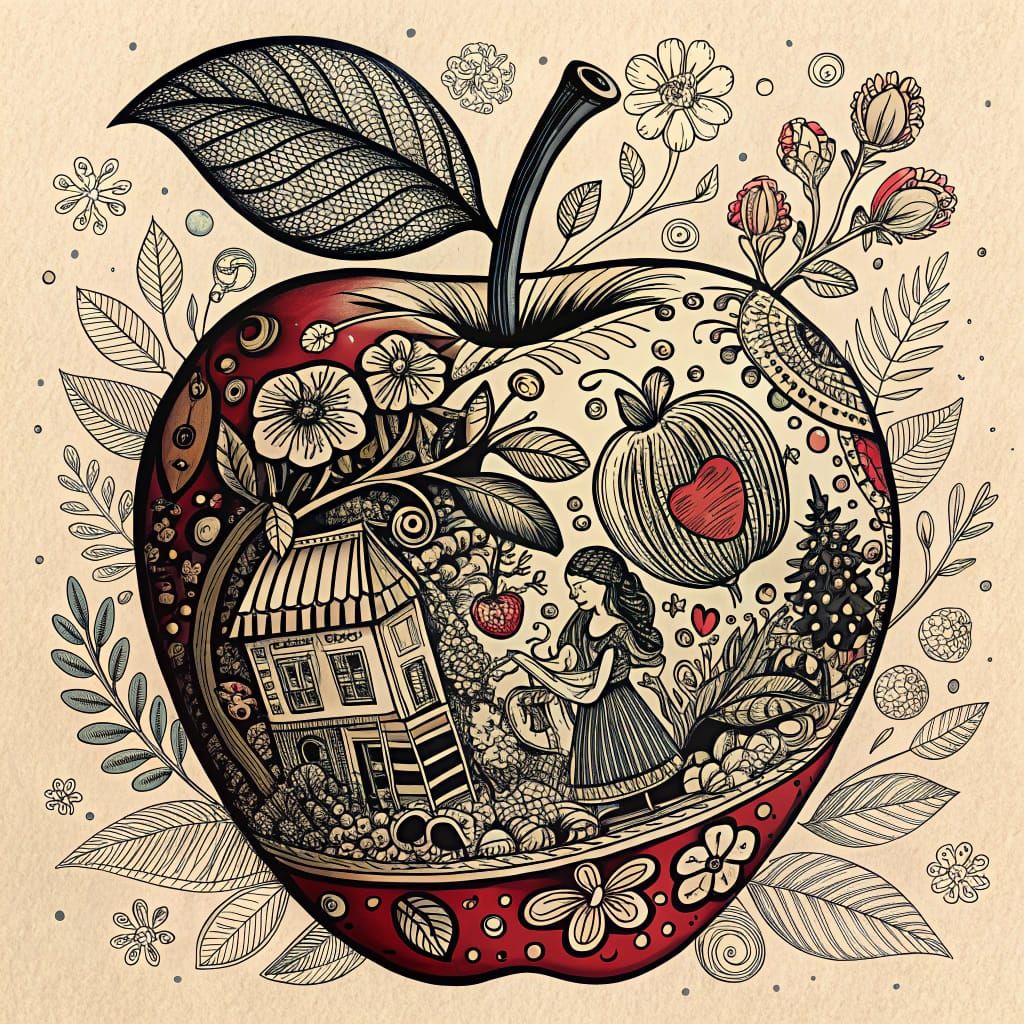 Vintage-Style Apple Tattoo Design in Traditional Illustratio...