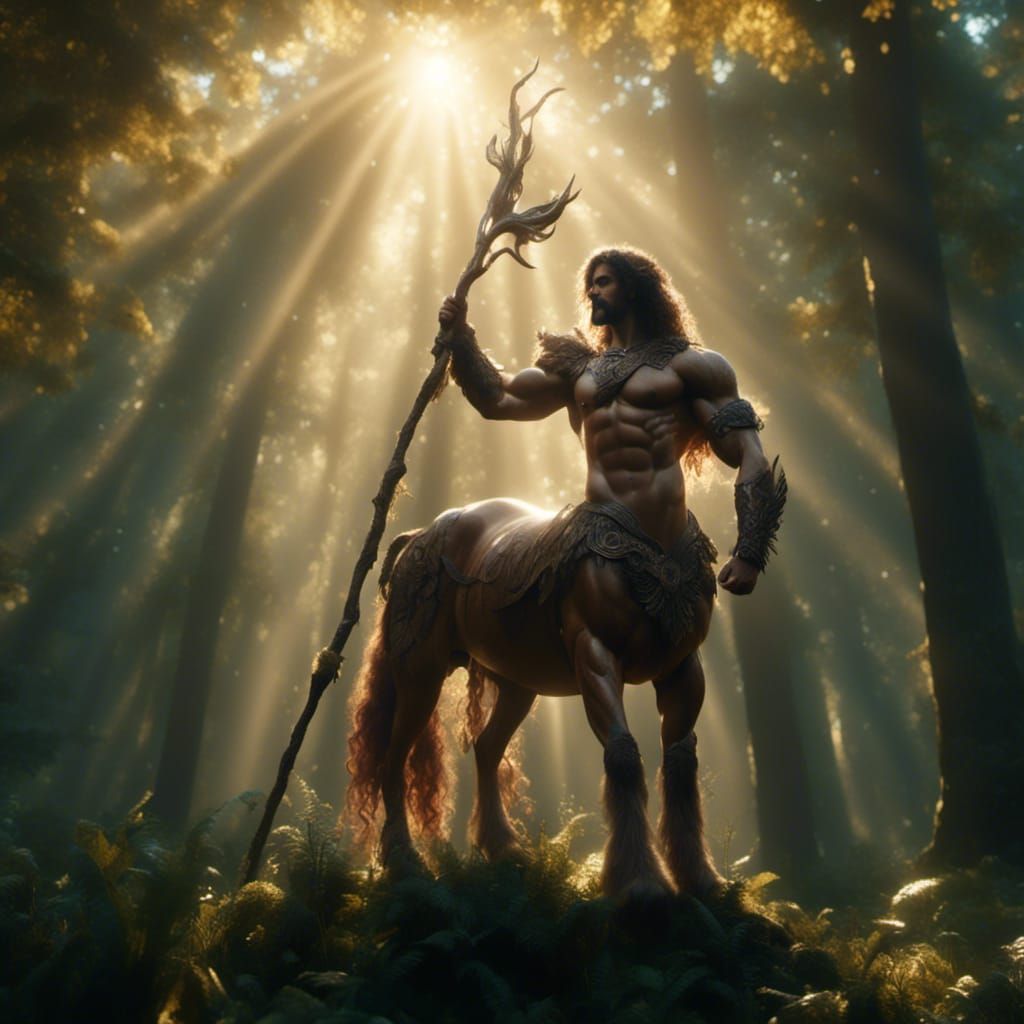 Centaur in Forest, Hyperrealistic Digital Illustration