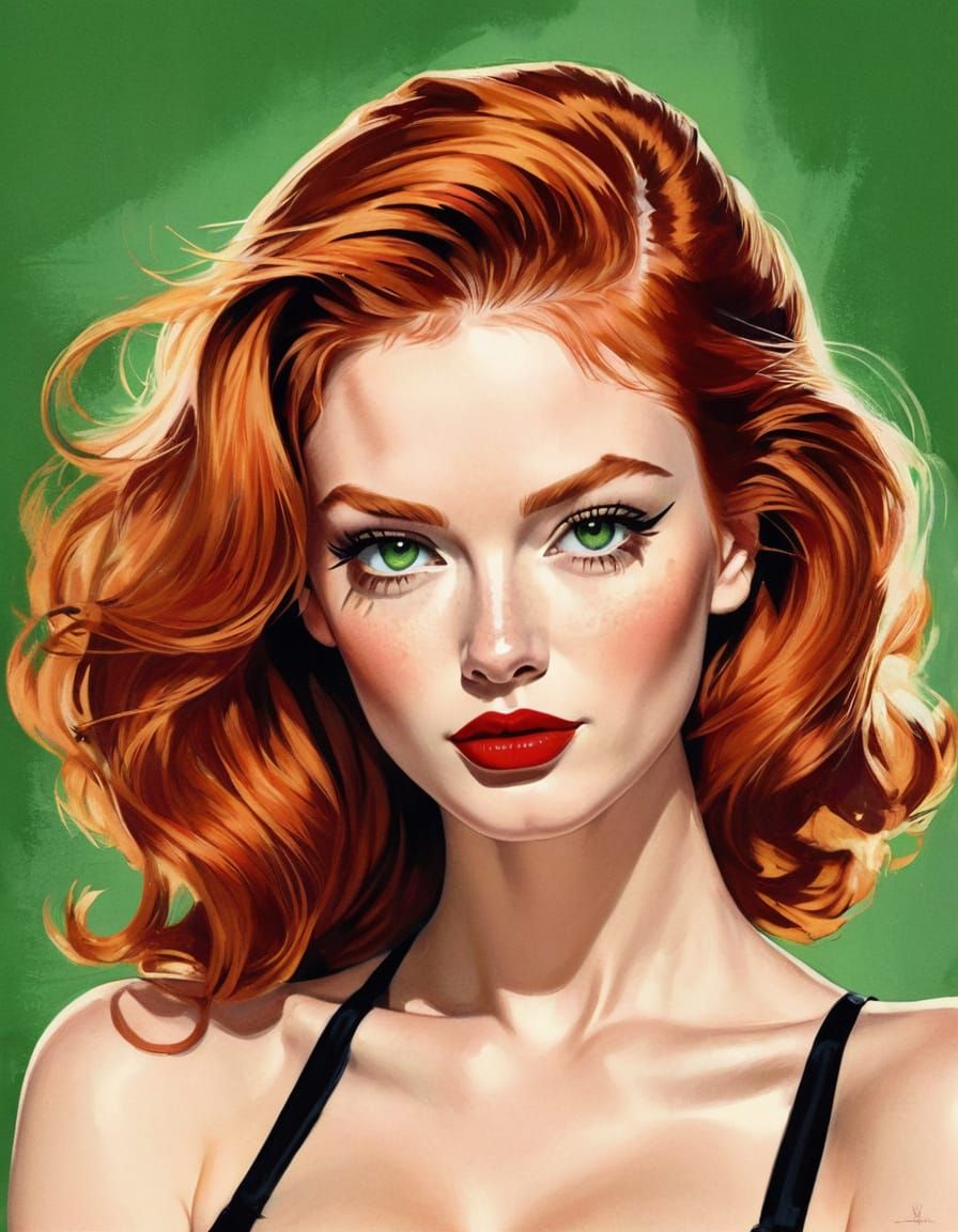 Glamour Portrait of a Ginger Woman in Pin-Up Style